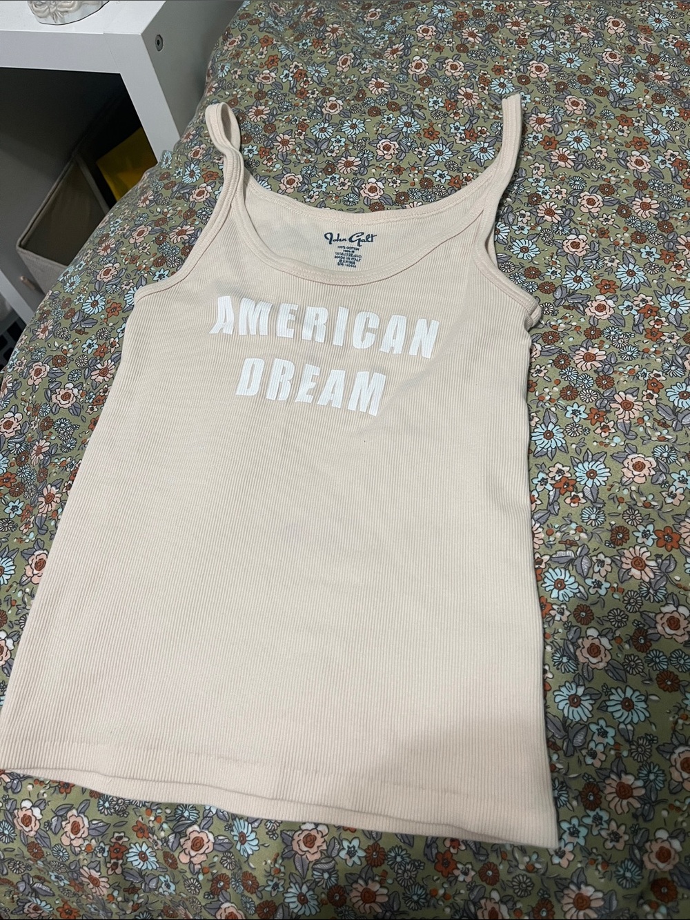 Brandy Melville Cream Ribbed Tank with White 'American Dream' Print